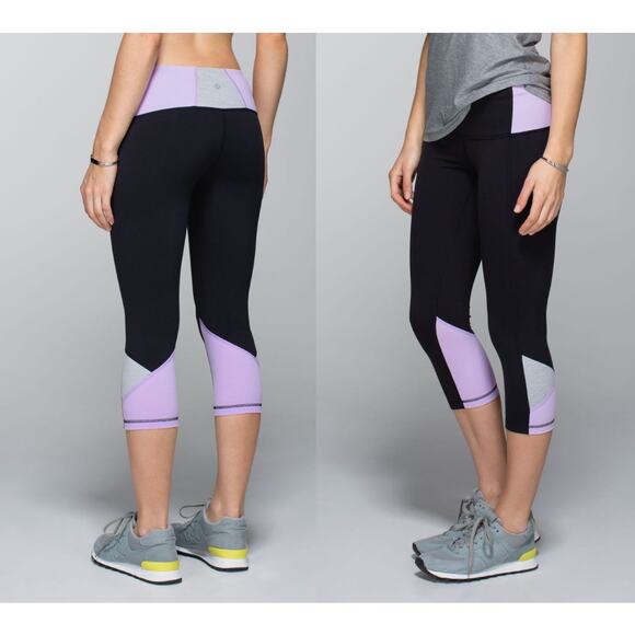 Lululemon | NWT | Embody Crop | Black Pretty Purple Heathered Medium Grey | Sz 4 - Picture 1 of 12